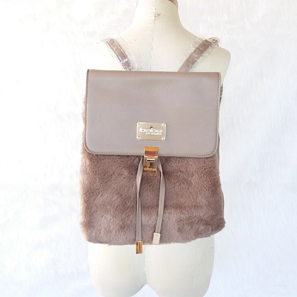 🌼bebe Dorothea Backpack Soft Faux Fur Taupe🌸🎒🎓 - Picture 2 of 8